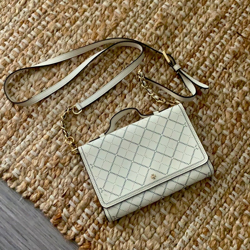 Tory Burch white Robinson wallet crossbody